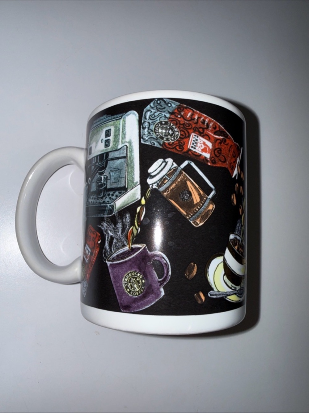 Starbucks Coffee Mug Coffee Bean Espresso Machine Design Vintage 12oz